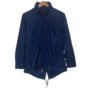 Columbia Womens Size Medium Sustina Full Zip Hooded Windbreaker Jacket Navy